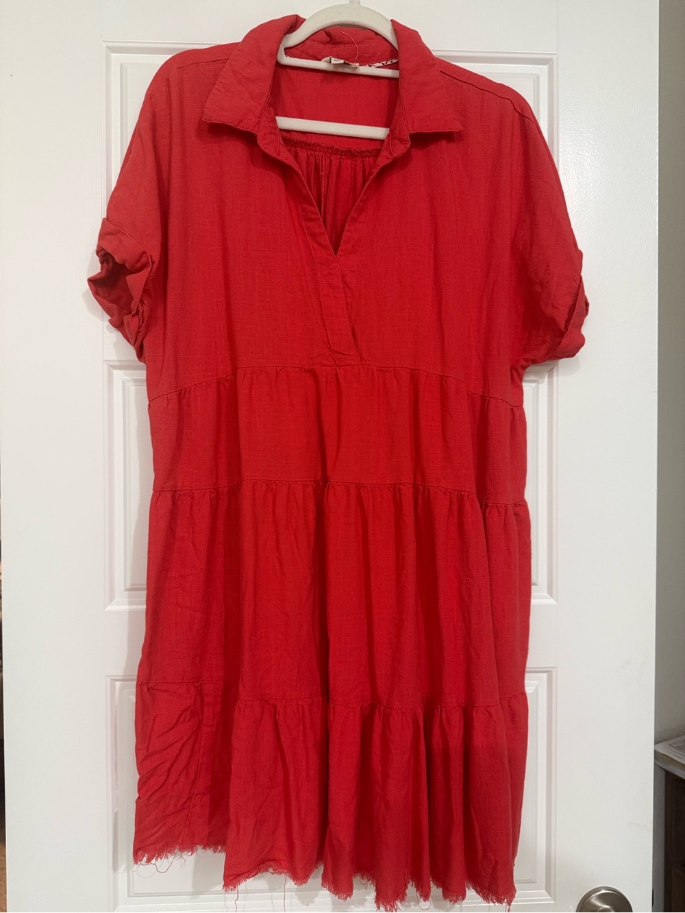 Umgee Red Tiered Collared Short Sleeve Dress